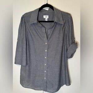 Ann Taylor Loft Dark Navy Lightweight Button-down 3/4 Sleeve Shirt Size L